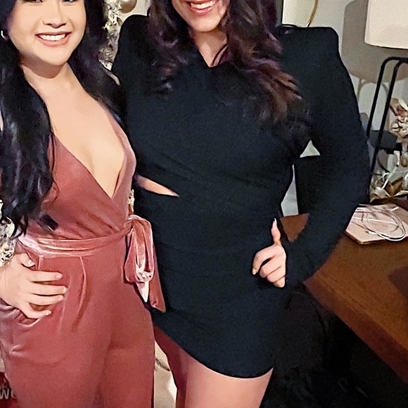 Zara Black Draped Mini Dress with Cut Out and Shoulder Pads XL Body Con Rouged - Picture 11 of 11